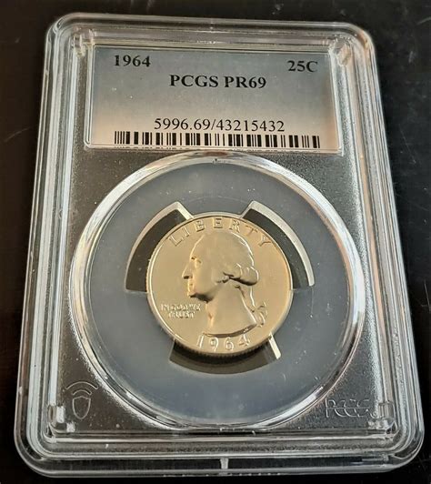 1964 25C PCGS PR69 SILVER WASHINGTON QUARTER LAST YEAR OF THE 90% HIGH ...