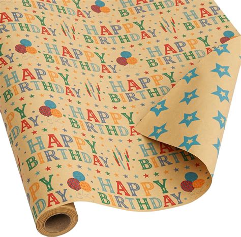 Amazon.com: BOLIANNE Kraft Birthday Wrapping Paper Roll for Boys Girls ...