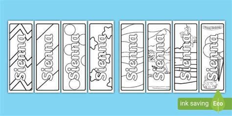 Sienna Name Simple Colouring Bookmarks (teacher made)