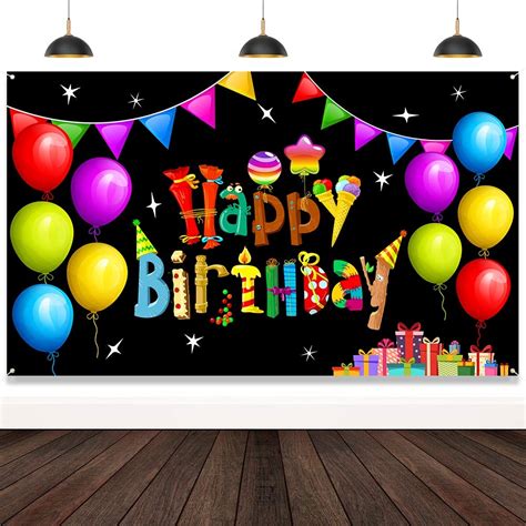 Buy Happy Birthday Backdrop Banner Large Colorful Balloons Sign for ...