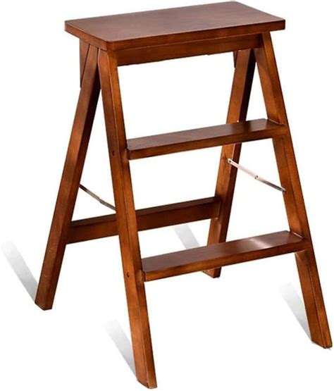 HEMDI Wooden Foldable Library Ladder Three Step Stool for Home and ...