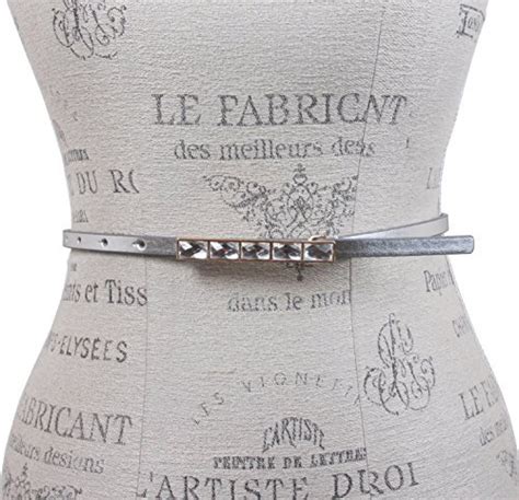 Buy Womens 3/8" Skinny leather belt with Rhinestone rectangular buckle ...