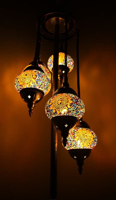 Turkish Mosaic Floor Lamp 5 globe Amber Star - Nirvana Eastern Imports