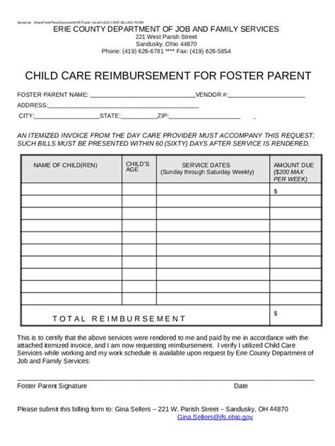 Child Care Billing Doc Template | pdfFiller
