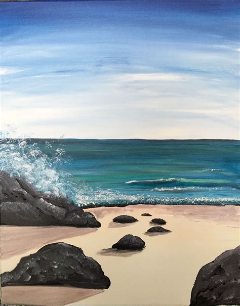 Beach rocks | Canvas art painting, Beach painting, Landscape paintings