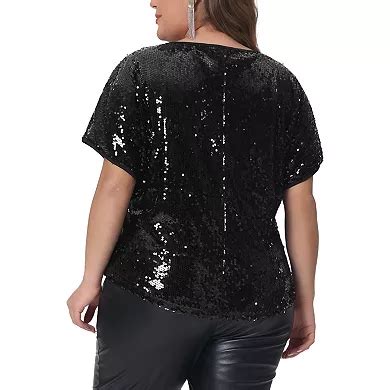 Plus Size For Full Sequin Tops Women Glitter Party Shirt Short Sleeve ...