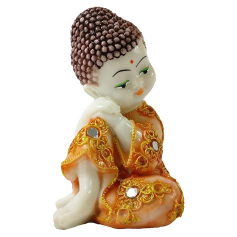 Buy Sacred Blessings Polyresin Marble Finish Orange Baby Buddha Statue ...