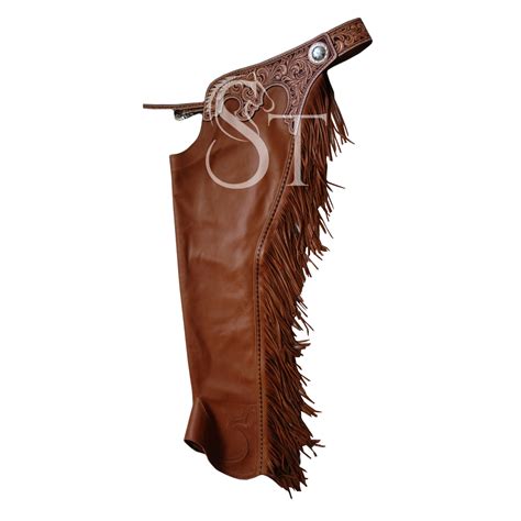 Western Fashion Full Chaps Cowhide Leather Tooled Yoke - Sazaar Tack