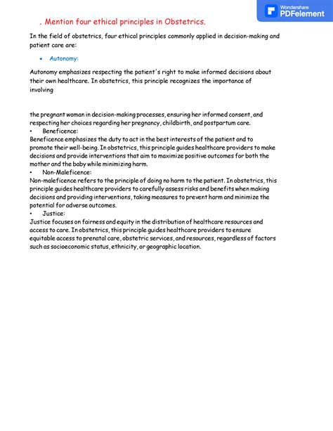 Midwifery and obstretrical nursing 3 - . Mention four ethical ...