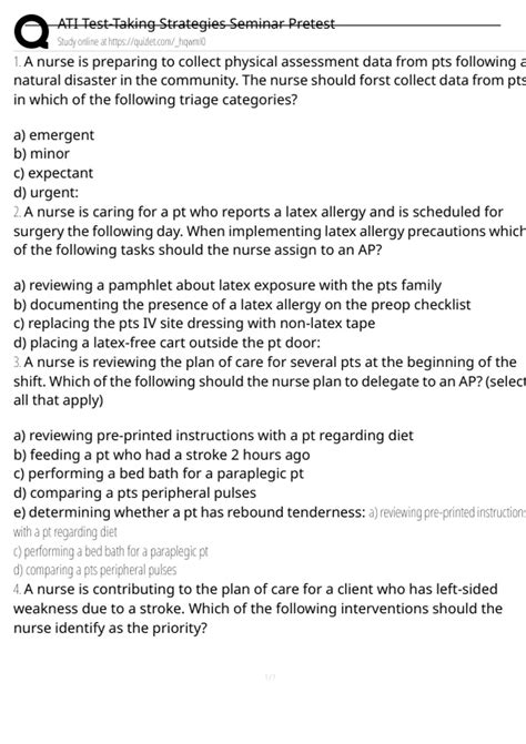 ATI Test-Taking Strategies Seminar Pretest Exam Questions and Answers ...
