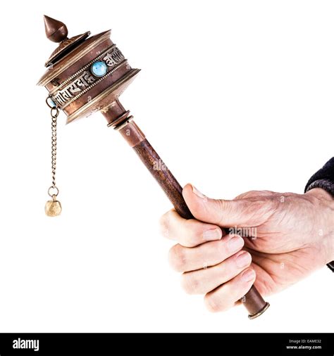 Tibetan Prayer wheel or Mani wheel isolated over a white background ...