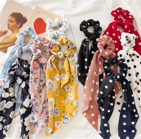 HOMEPIC 12 Pcs Hair Scarf Hair Scrunchies Chiffon Floral Hair Scarves ...