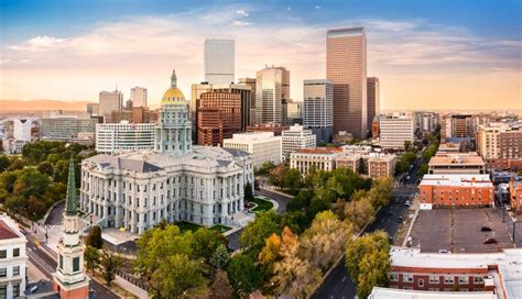 Colorado Capitol and Denver, Colorado Skyline at Sunset Stock Image ...