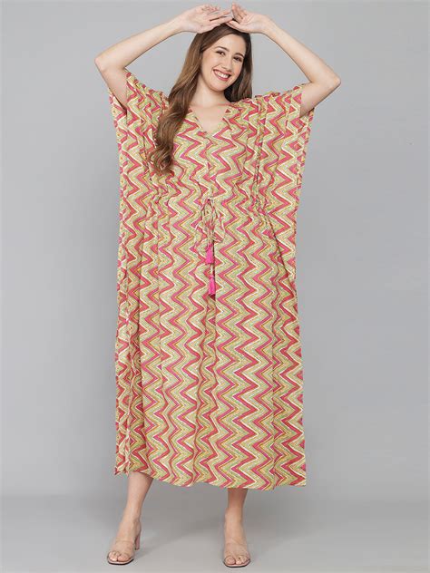 Multicolor Zigzag Print Cotton Kaftan