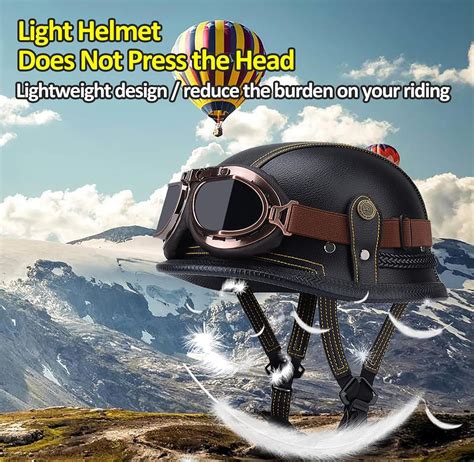 Buy HALYING Motorcycle Retro Half Helmet German Style Leather Half Face ...