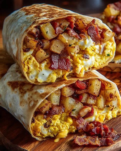 Crispy Bacon Egg and Cheese Burrito with Potatoes - my home made meal ...