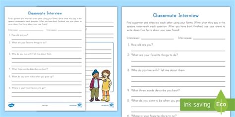 New Classmate Interview Worksheet