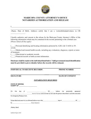 Fillable Online Notarized Release Form - Maricopa County Attorney's ...