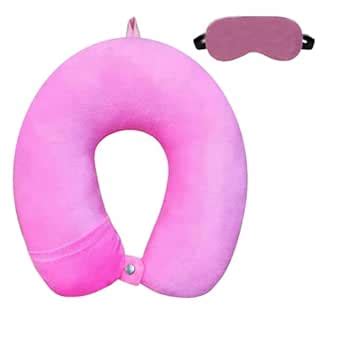 ATEVON Ultimate Travel Comfort Set: Pink Velvet Neck Pillow & Eye Mask ...