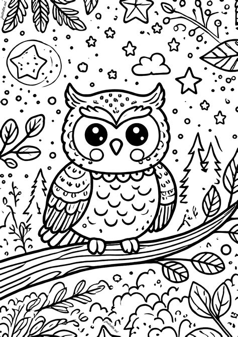 Little owl on a branch - Owls Coloring Pages