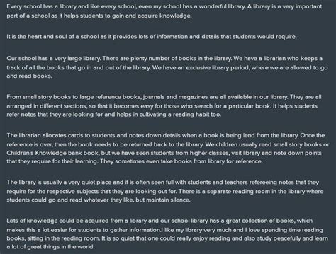 Write a paragraph in 100 to 120 words describing your school library ...