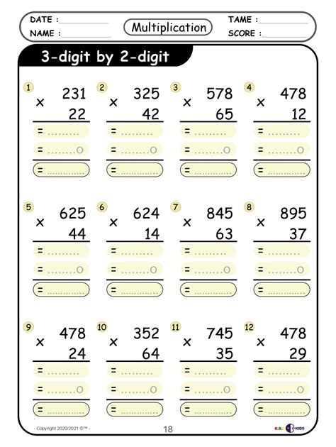 Multi-Digit Multiplication Mastery Worksheets from 2-Digit to 4-Digit ...