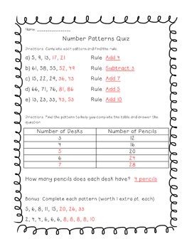 Number Patterns Quiz [Freebie!] by Julie Kilger | TPT