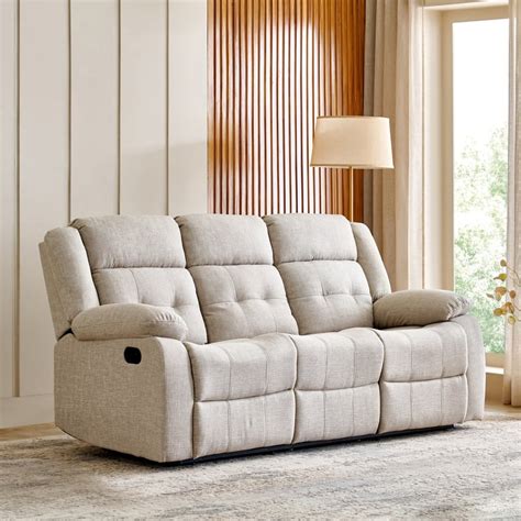 Buy Helios Zurich Fabric 3-Seater Recliner - Beige from Home Centre at ...