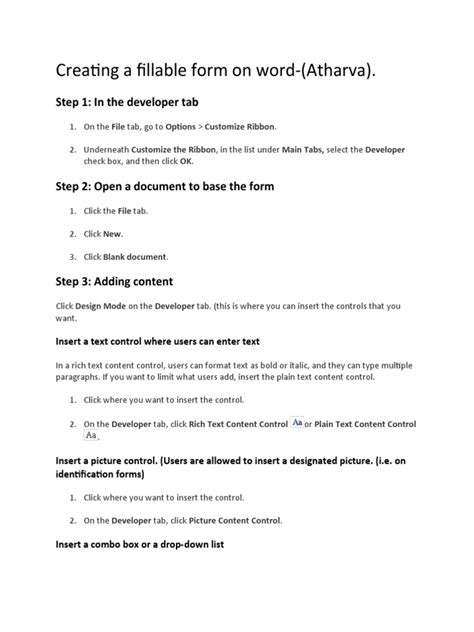 Creating A Fillable Form On Word | PDF | Software | Computing