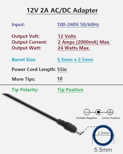 Buy DC 12V Power Cord 100-240V 50-60Hz Universal AC Adapter to 12V 2A ...