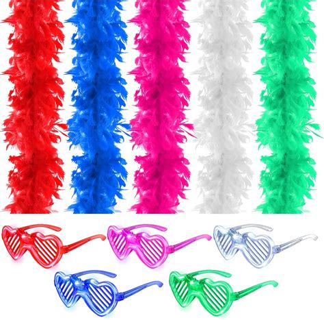 Buy 10 Pcs Colorful Feather Boas with Glasses Set 6 ft White Green ...