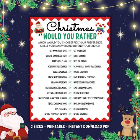 Christmas would you rather game printable holiday party game family ...