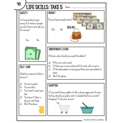 Basic Living Skills Worksheets Free Life Skills Worksheets | TPT