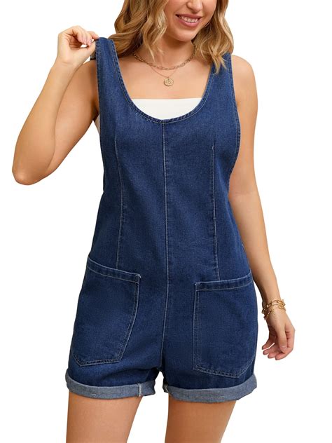 INSPIRE CHIC Women's Denim Romper Sleeveless Casual Loose Jean Overall ...
