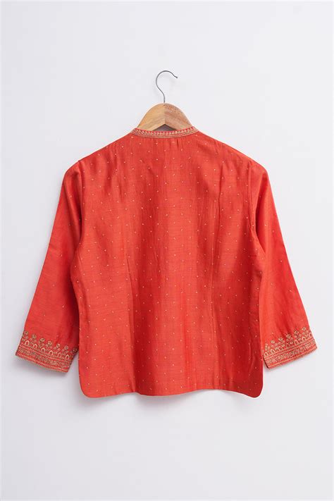 Orange Chanderi Hand Embroidered Blouse – Tulsi Online
