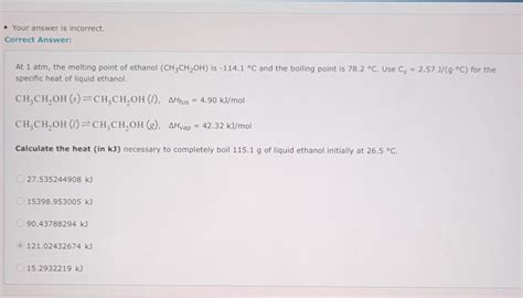 Solved At 1 atm, the melting point of ethanol (CH3CH2OH) is | Chegg.com