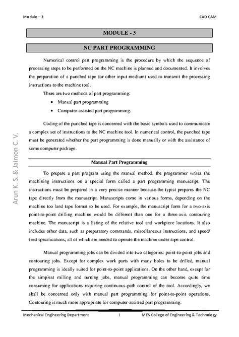 NC Part Programming Techniques - CAD-CAM Chapter 3 - Studocu