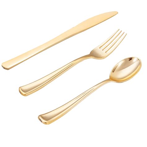 WDF 500PCS Gold Plastic Silverware Set Disposable - Gold Cutlery Set ...