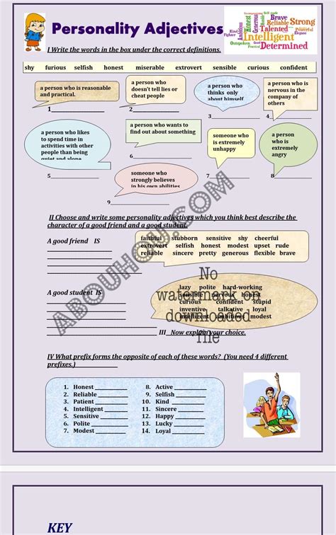 Personality adjectives worksheet