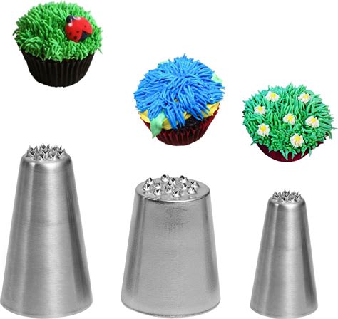 FUYOAL 3 PCS Grass Piping Nozzle, Grass Icing Nozzle Stainless Steel ...