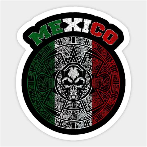 Mexico Flag on Aztec Calendar Skull. Calavera Azteca del Tri by ...