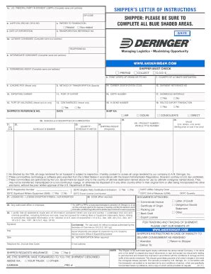 SHIPPER'S LETTER OF INSTRUCTIONS SHIPPER ... - Deringer - Fill and Sign ...