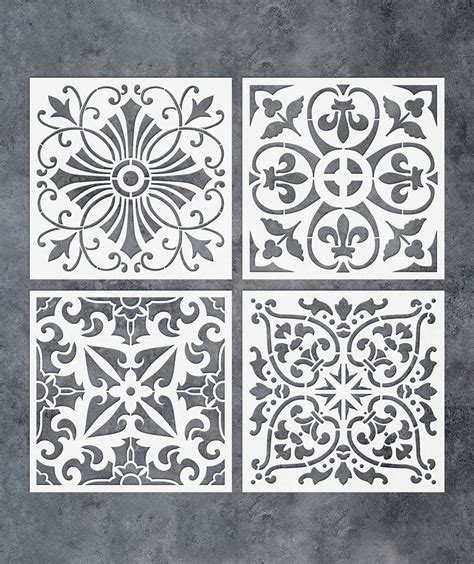 Buy GSS Designs Pack of 4 Stencils Set 6x6 Inch Tile Stencil Painting ...