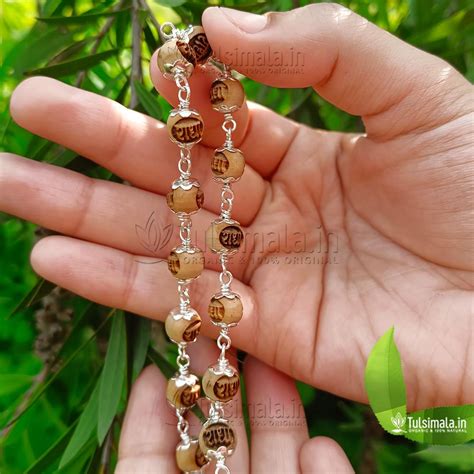 54+1 Shri Radha Written Tulsi Beads with Pure Silver Capping 8mm Bead ...