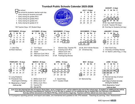 Trumbull Public Schools CT Calendar 25-26 Revised [pdf] - EduCounty