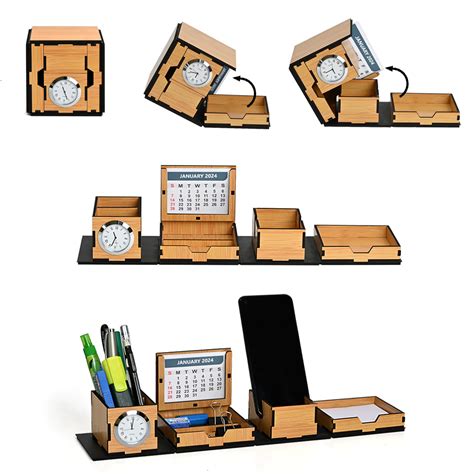 Foldable Office Desk Organizer With Clock, Calendar, Mobile Stand | De ...