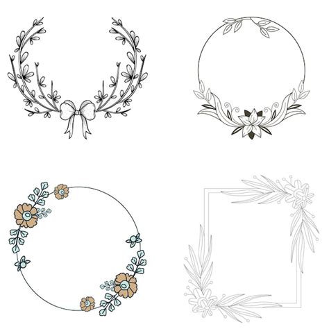 Collection of geometric vector floral frames round oval triangle square ...