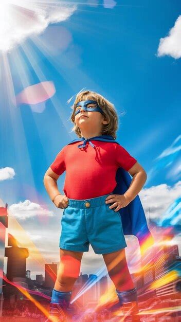 Superhero child agnst summer blue sky | Premium AI-generated image