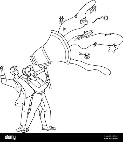 Social Campaign Marketing Manager Business Black Line Pencil Drawing Vector. Social Campaign ...