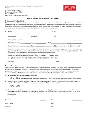 2019-2025 Form Boston University Deans Certification for Entering DMD ...